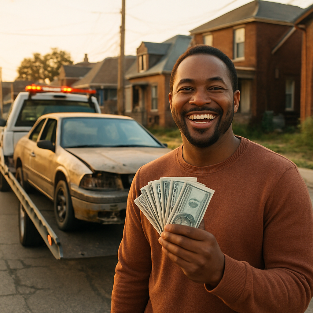 Happy customer selling junk car in Detroit Michigan for cash